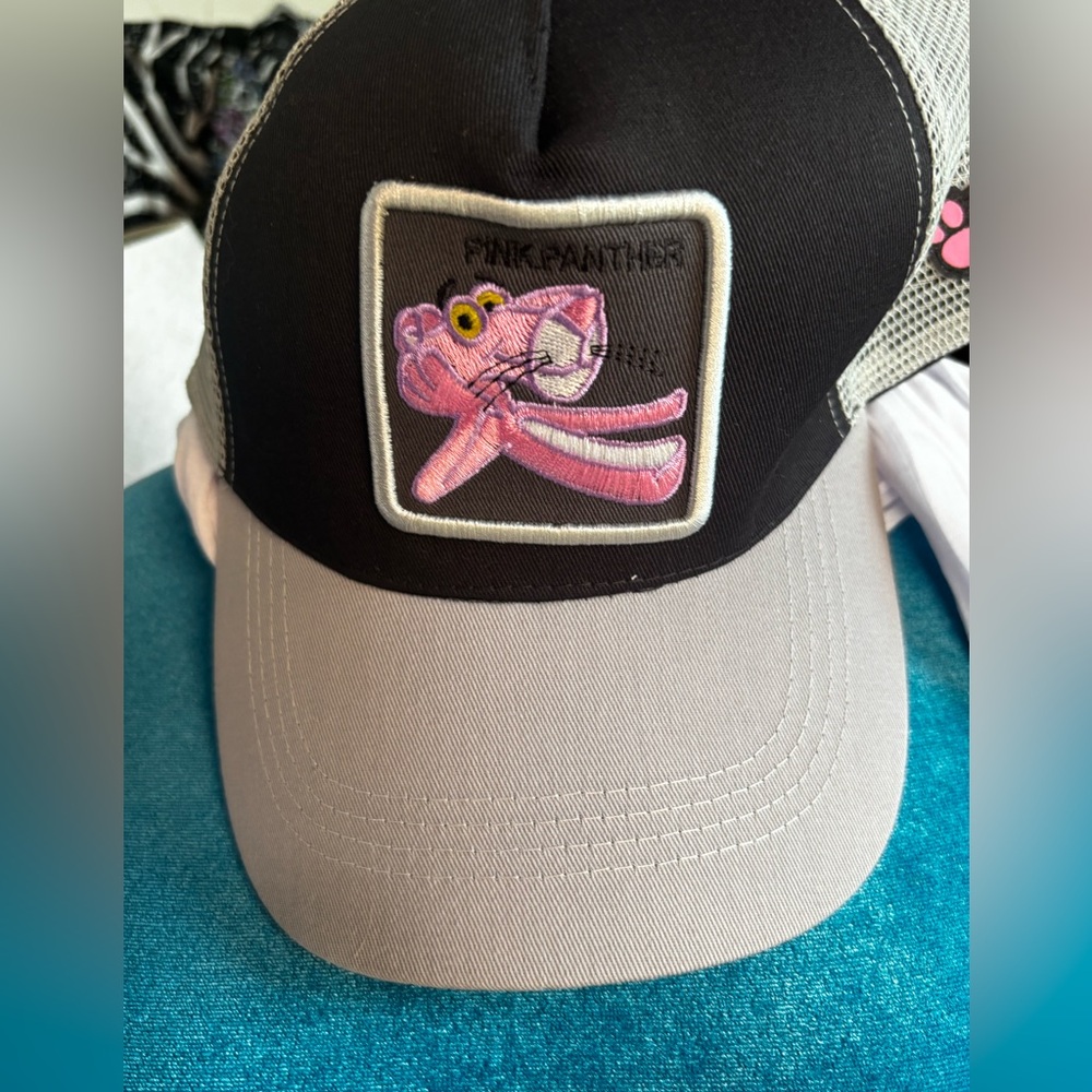 Pink Panther Black and Gray Mesh Trucker Cap